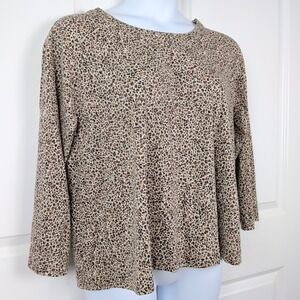 J. Jill Luxe Supima Relaxed Tee XL Petite Leopard Print 3/4 Sleeve Top